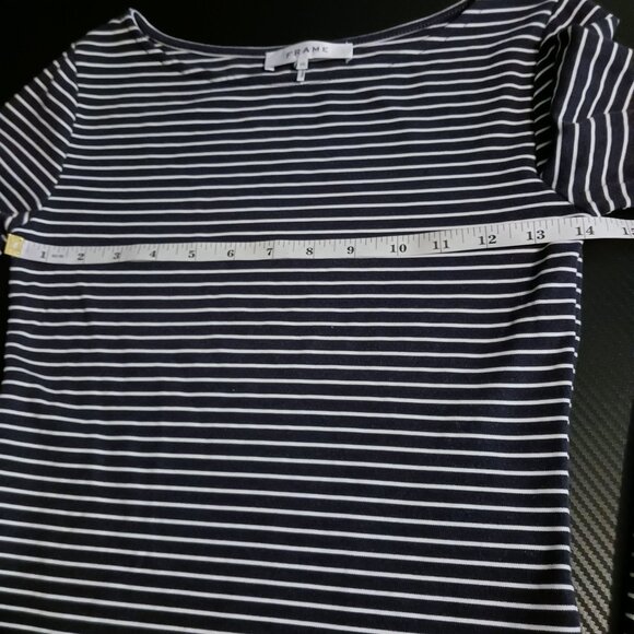 Frame Boatneck Bell Sleeve Striped Top Modal Navy Blue White Women's XS Nautical - Picture 11 of 12